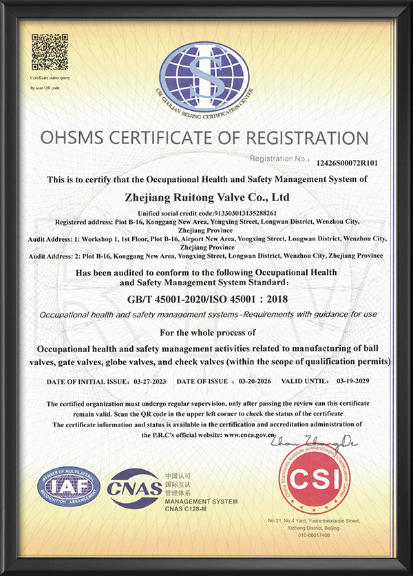 職業(yè)健康安全管理體系認證證書-英文